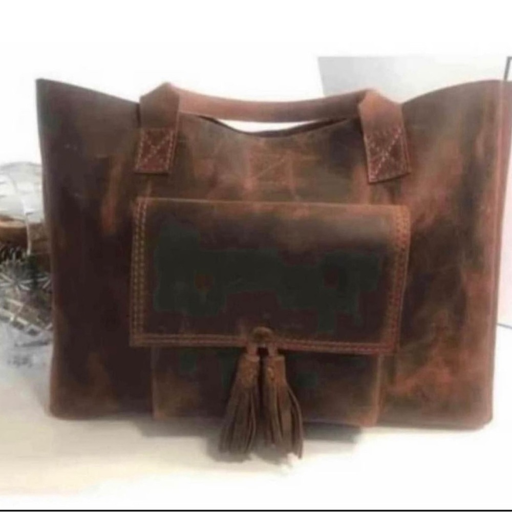 Vintage Cow Hide Leather Tote Bag